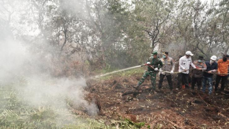 Kapolda Riau dan Pangdam Tuanku Tambusai Bergabung dengan Personel Padamkan Api Karhutla di Pelalawan