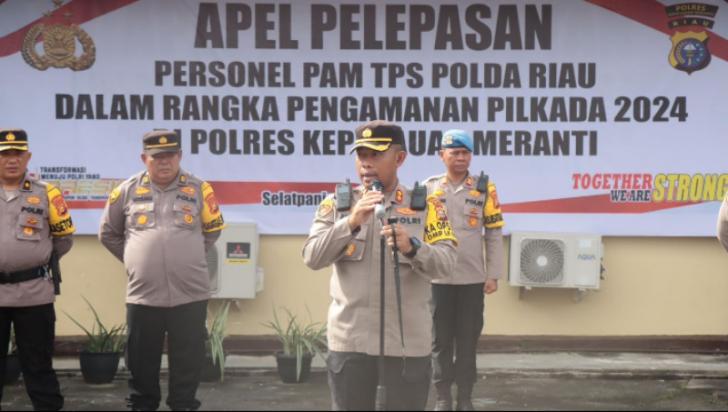 Situasi Kepulauan Meranti Kondusif, Kapolres Pimpin Pelepasan Personil BKO PAM TPS Polda Riau
