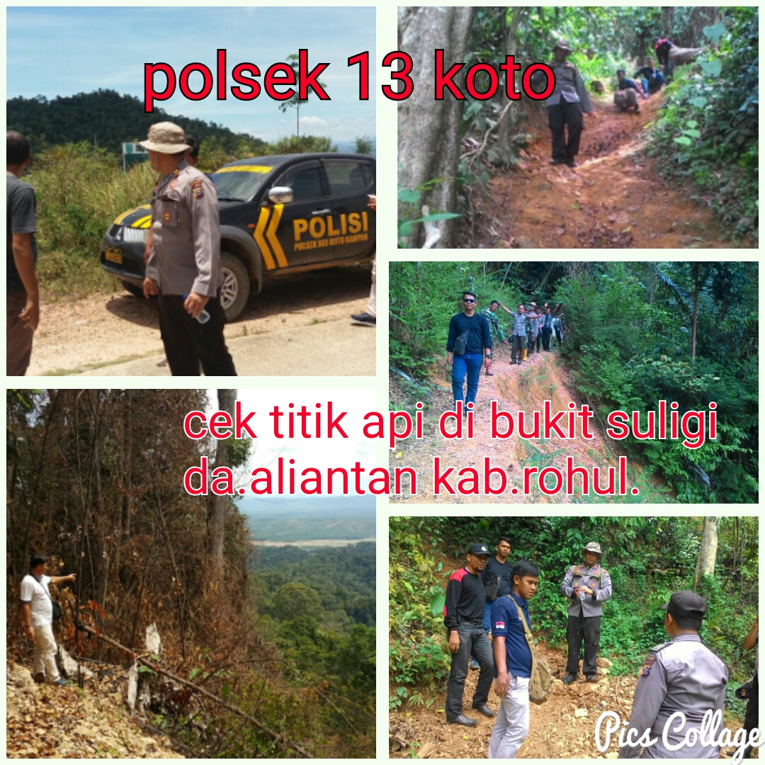 Kapolsek Koto Kampar Lakukan Pengecekan Titik Api di Bukit Suligi