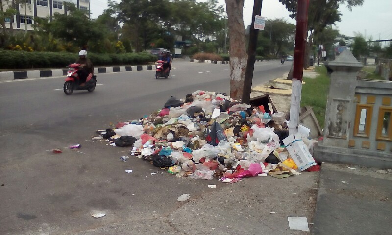Sering Terlambat Dibersihkan, Tumpukan Sampah Ditepi Jalan Arifin Achmad Menganggu Pengguna Jalan