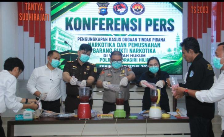 Polres Inhil Musnahkan 337,85 Gram Sabu dan 5.707 Butir Ekstasi