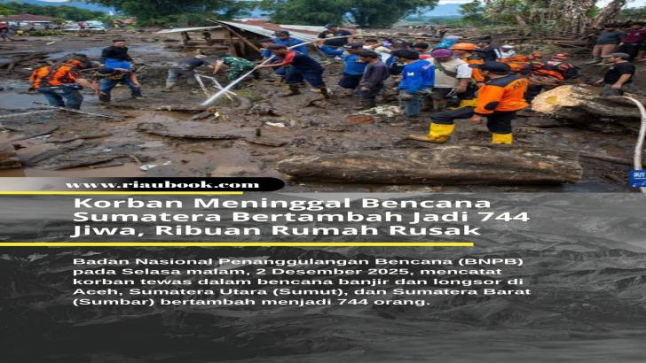 Korban Meninggal Bencana Sumatera Bertambah Jadi 744 Jiwa, Ribuan Rumah Rusak