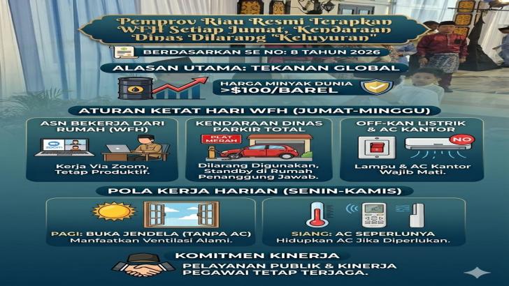 Pemprov Riau Resmi Terapkan WFH Setiap Jumat, Kendaraan Dinas Dilarang 