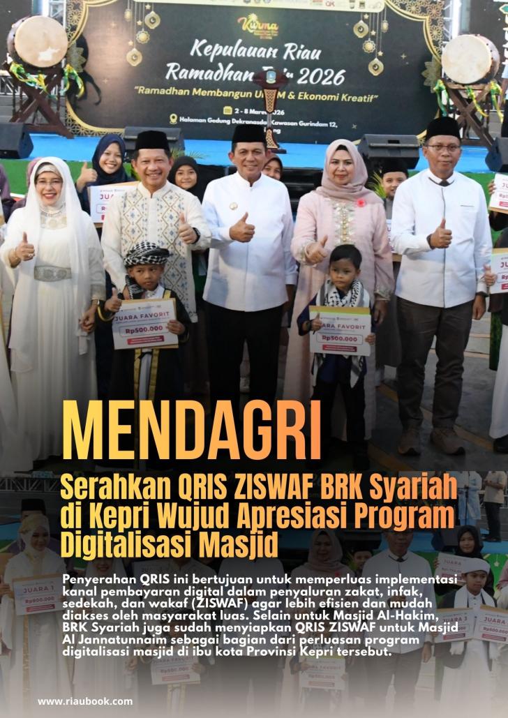 Mendagri Serahkan QRIS ZISWAF BRK Syariah di Kepri Wujud Apresiasi Program Digitalisasi Masjid