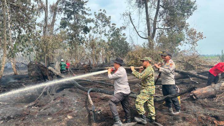 Kapolres Pelalawan Bersama Wakil Bupati Padamkan Karhutla di Teluk Binjai
