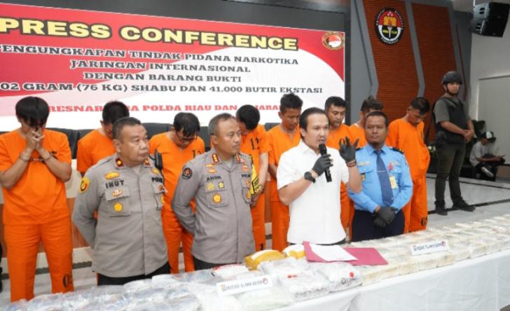 Polda Riau Bongkar Jaringan Narkoba 76Kg Sabu dan 41 Ribu Butir Ekstasi Disita