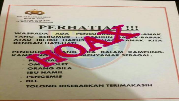 Polres Siak Pastikan Selebaran Penculikan Anak Hoax, Tersebar di Facebook