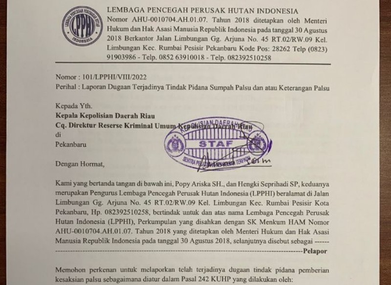 Ditreskrimum Polda Riau Undang LPPHI Terkait Dugaan Tindak Pidana Keterangan Palsu