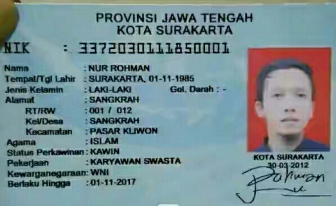 Nur Rohman 'Pengantin' Bom Mapolresta Solo Bekas Ketua RT